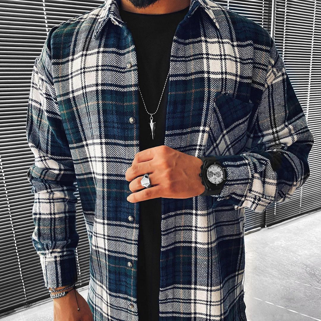Casual Fashion Plaid Texture Long Sleeve Jacket