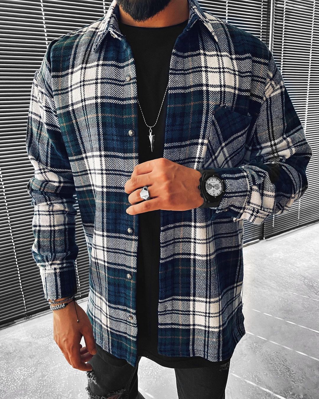 Casual Fashion Plaid Texture Long Sleeve Jacket