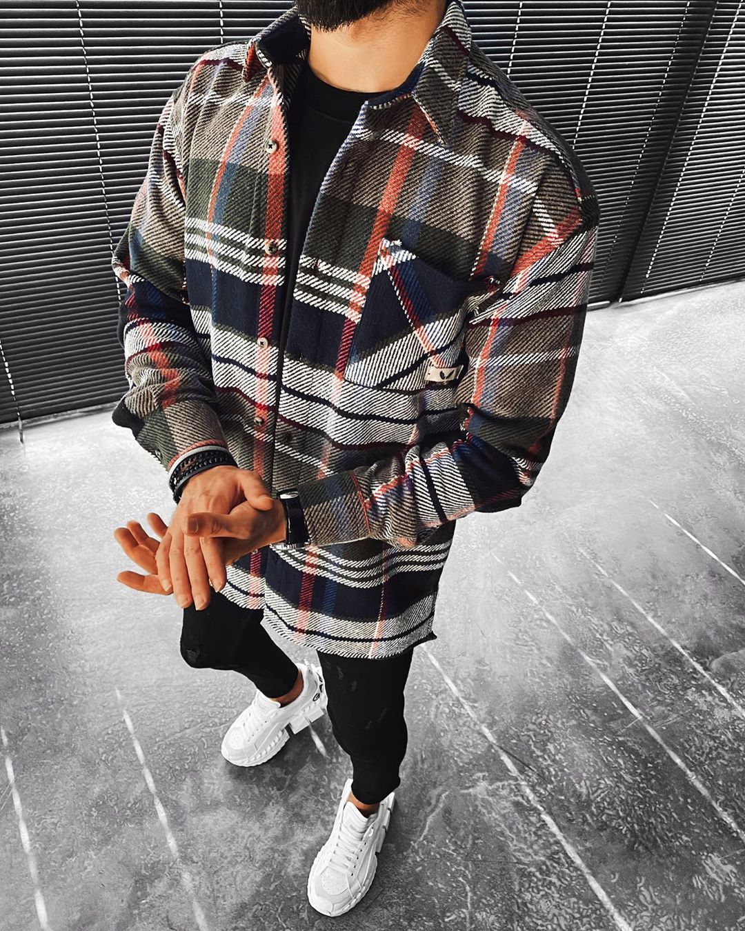 Checked Textured Lapel Long Sleeve Top Jacket