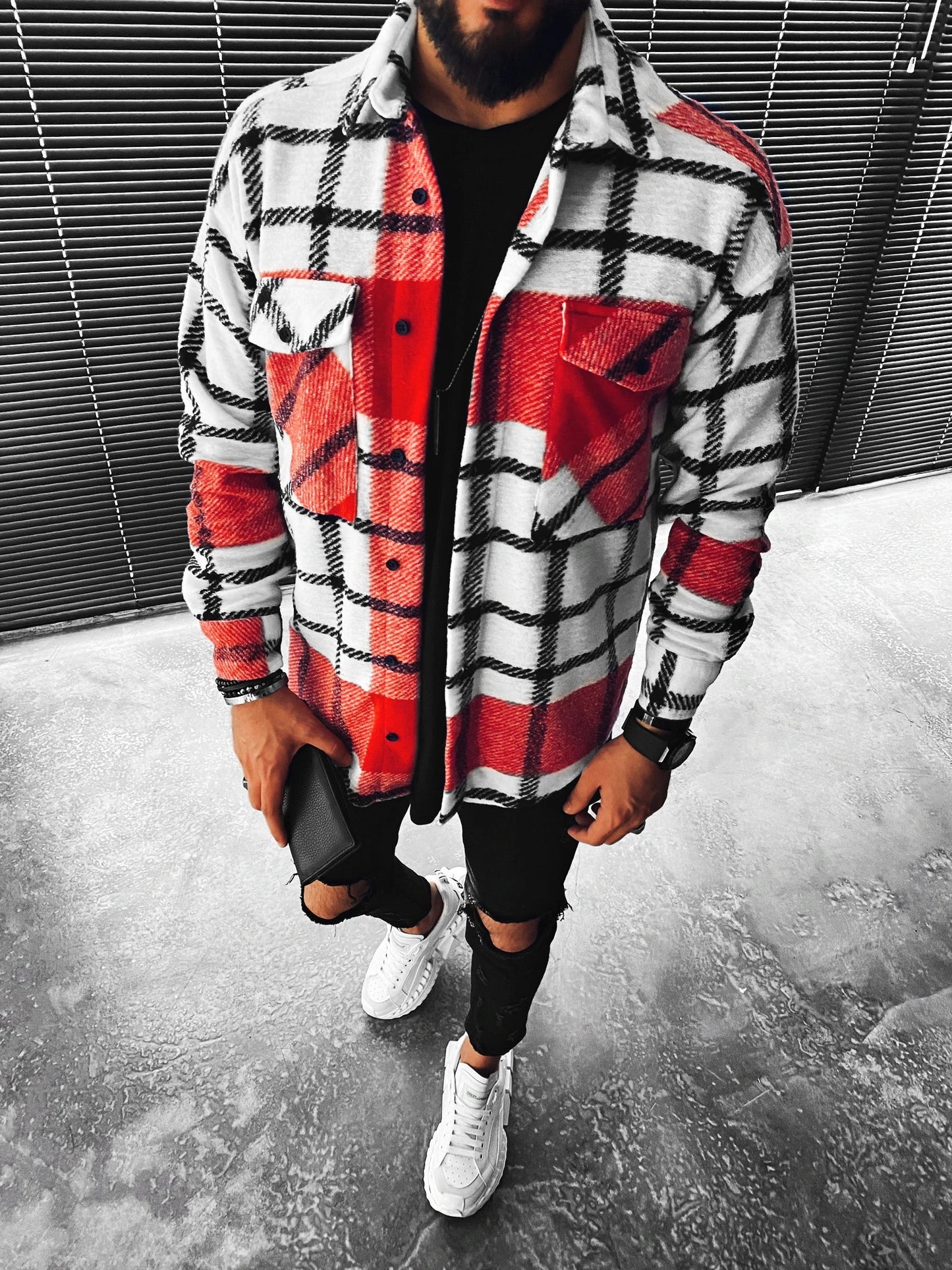 Casual Fashion Plaid Texture Long Sleeve Shirt Jacket