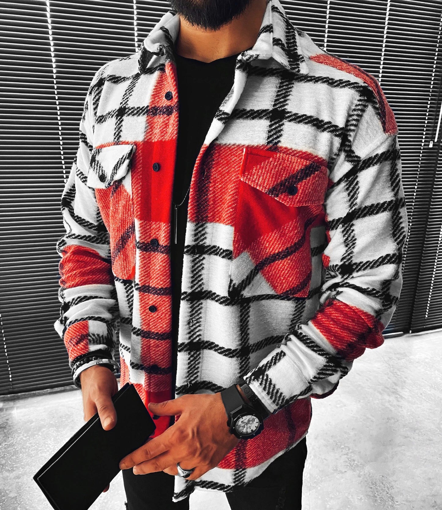 Casual Fashion Plaid Texture Long Sleeve Shirt Jacket