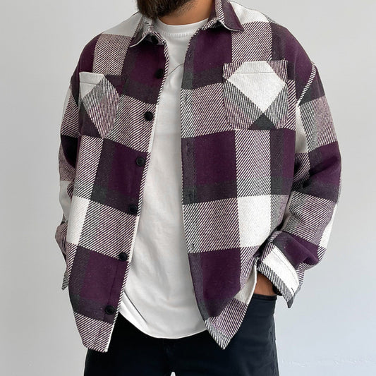 Square Check Texture Shirt Jacket