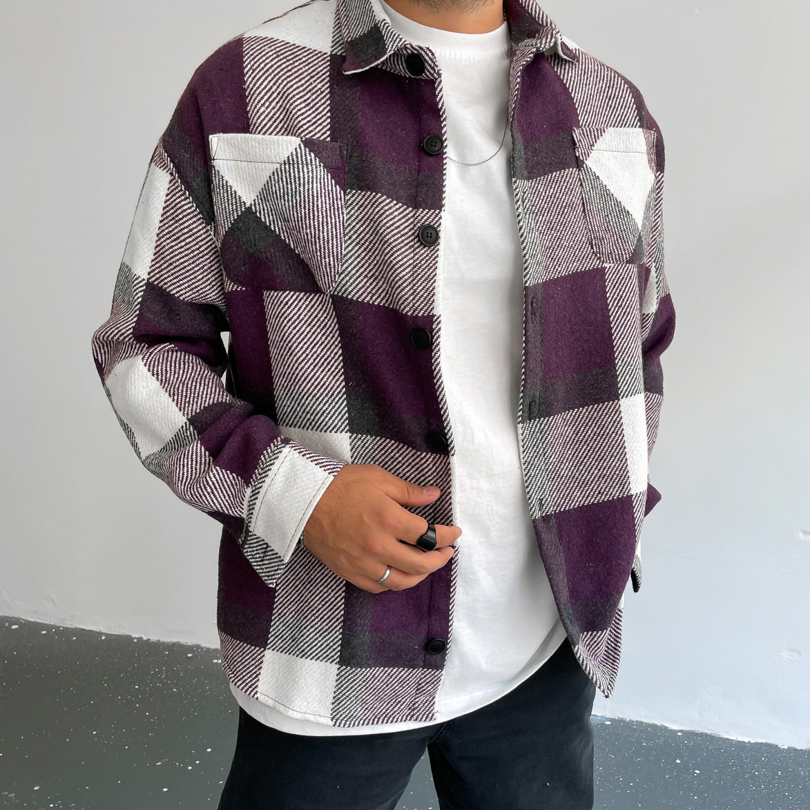 Square Check Texture Shirt Jacket