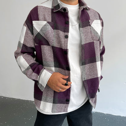 Square Check Texture Shirt Jacket