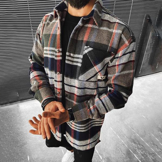 Checked Textured Lapel Long Sleeve Top Jacket