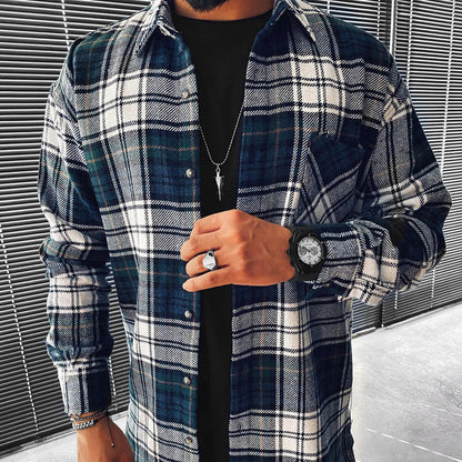 Casual Fashion Plaid Texture Long Sleeve Jacket