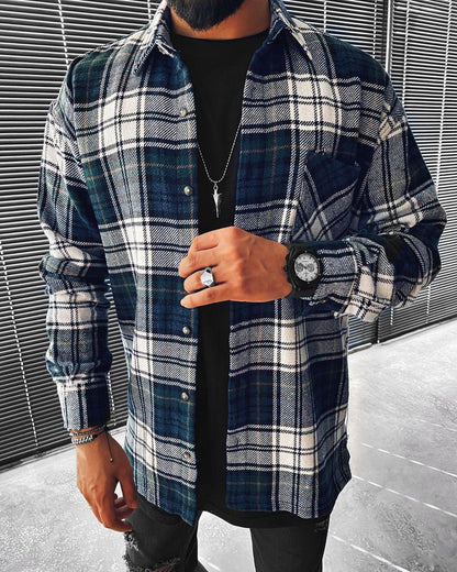 Casual Fashion Plaid Texture Long Sleeve Jacket