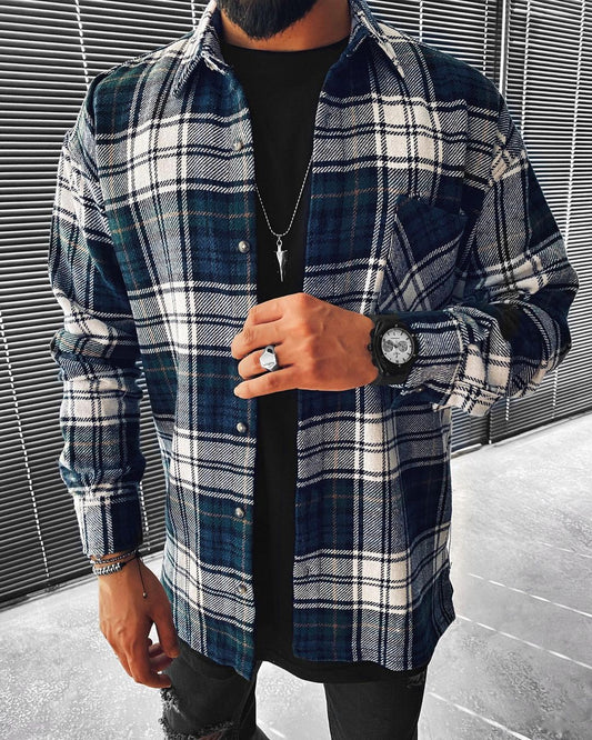 Casual Fashion Plaid Texture Long Sleeve Jacket